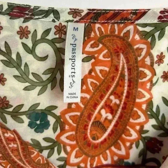Passports Women's Boho Sheer Paisley Print Blouse Multicolor Size M - Picture 4 of 10